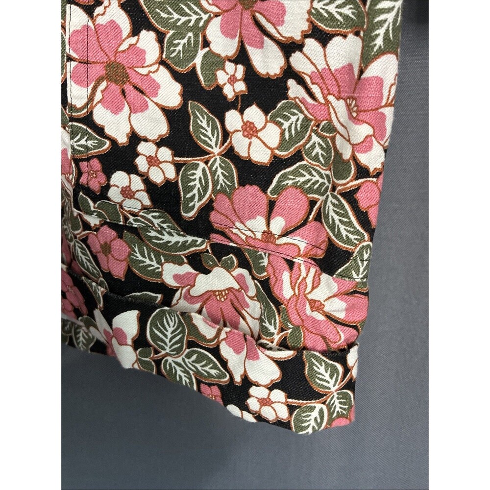 Outerknown Wander Linen & Cotton Romper Shorts Small Black Pink Floral Cottage - Picture 7 of 16
